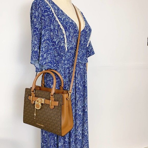 Michael Kors 35F1GHMS1B Hamilton Small Satchel In Brown - Picture 1 of 8